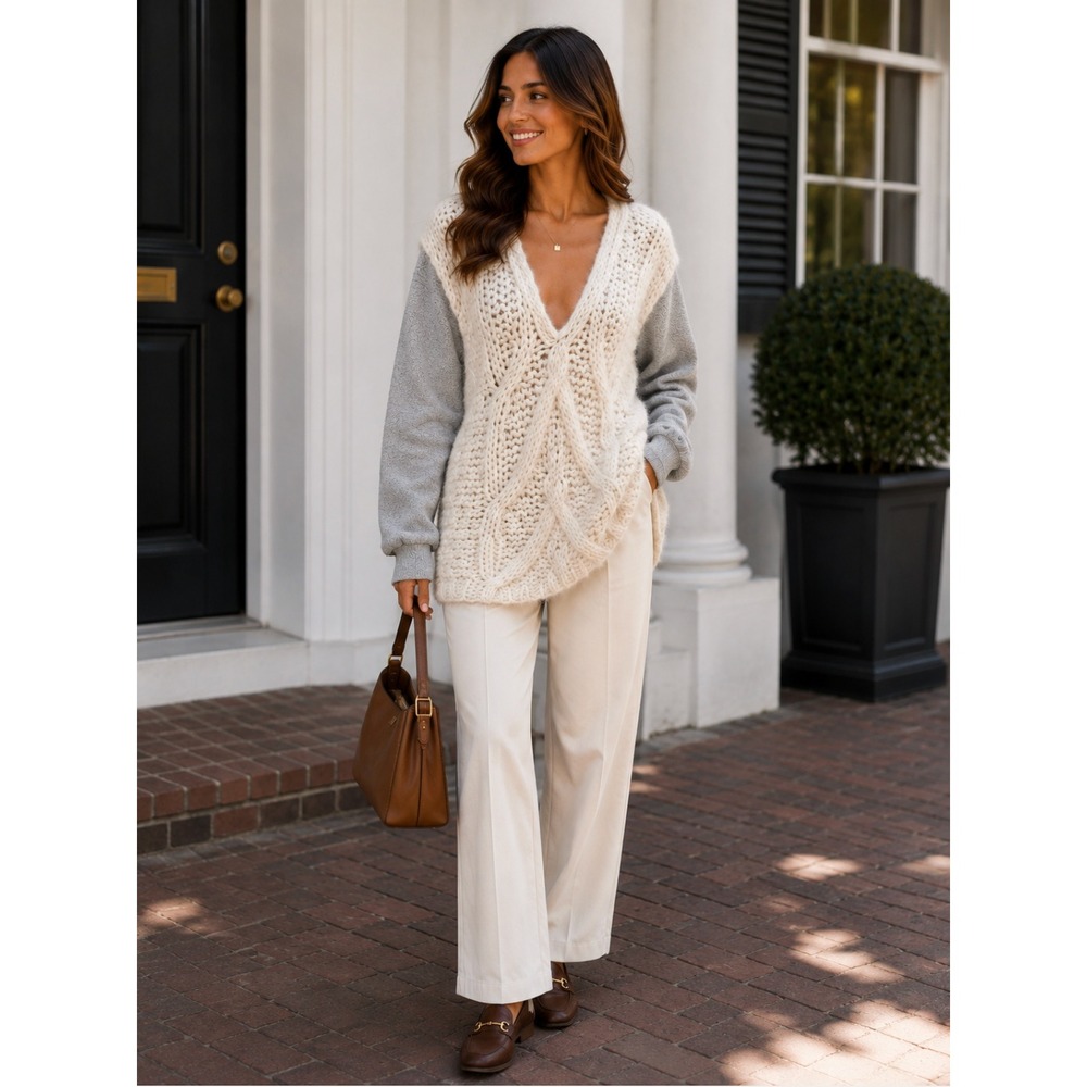 MICHAELA BUERGER Alpaca Knit Pullover Sweater Made in France V Neck Medium